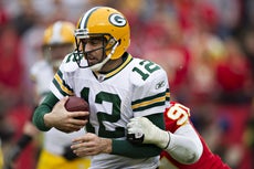 Aaron Rodgers getting sacked